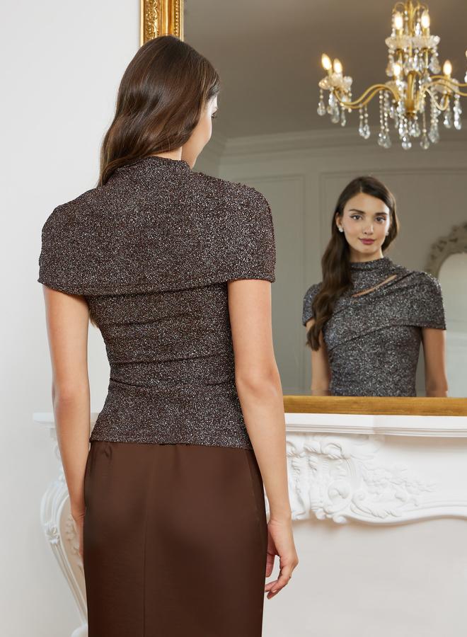 Styli Women Brown Shimmer Knit Top - Image 4